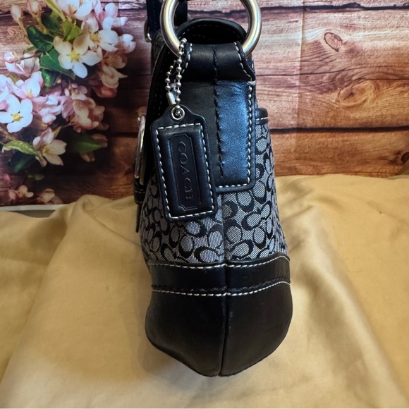 Coach Signature C Canvas Leather Trim Buckle Shoulder Bag Black Gray - Picture 4 of 10